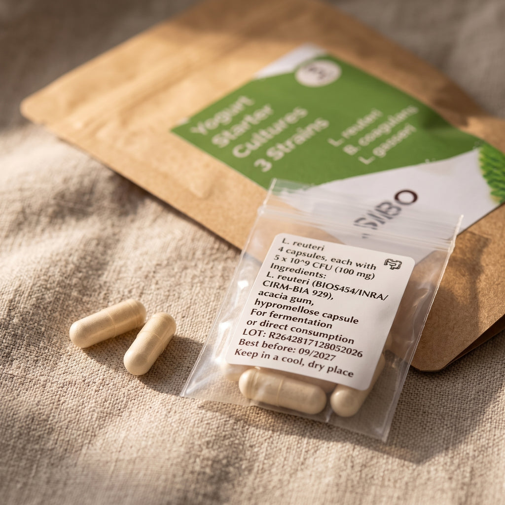 GutMi | L. reuteri + B. coagulans + L. gasseri | SIBO | Yogurt Starter Set | Starter Cultures | 3 Yogurt Starters